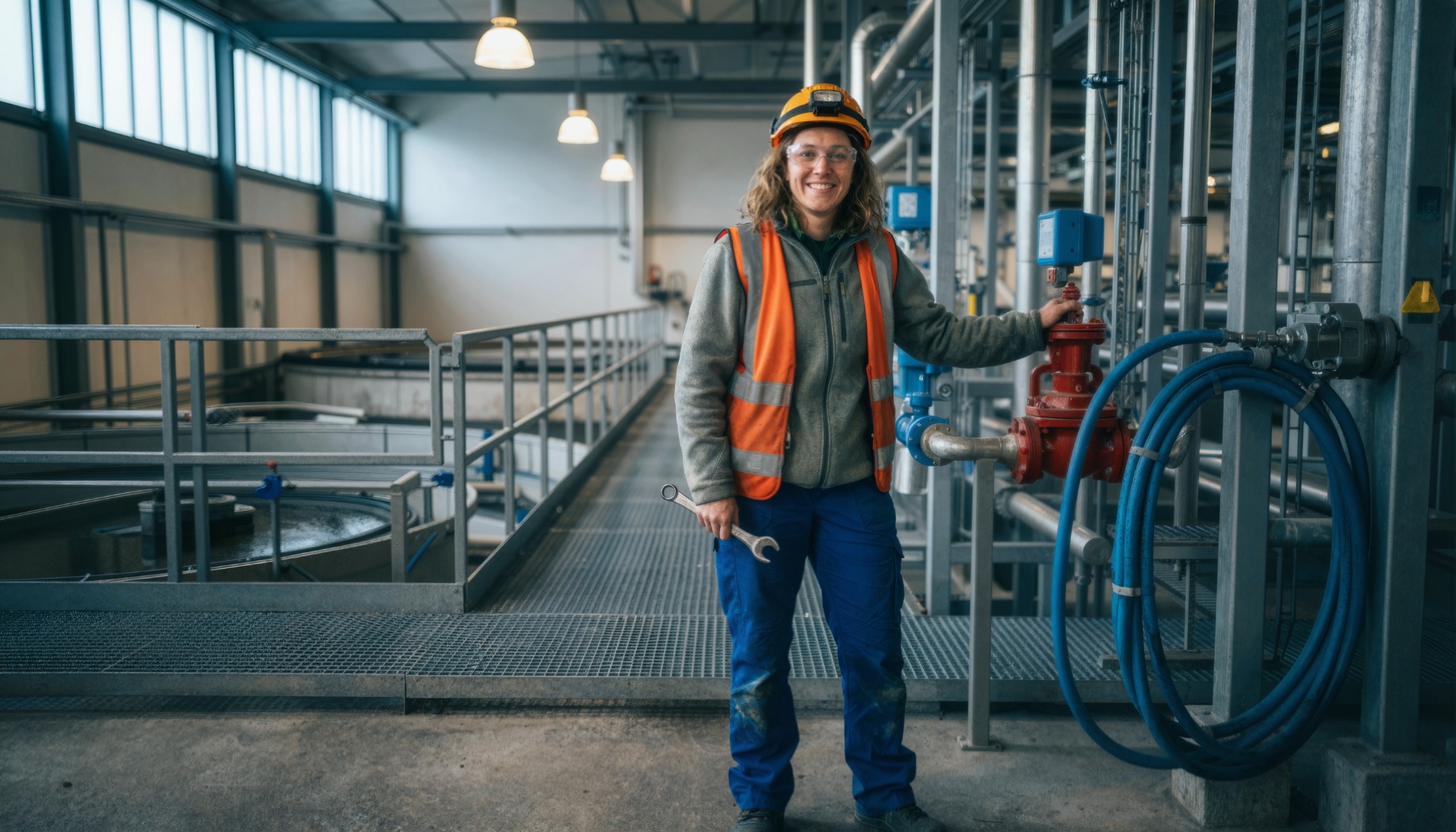 Operator inside a water treatment facility