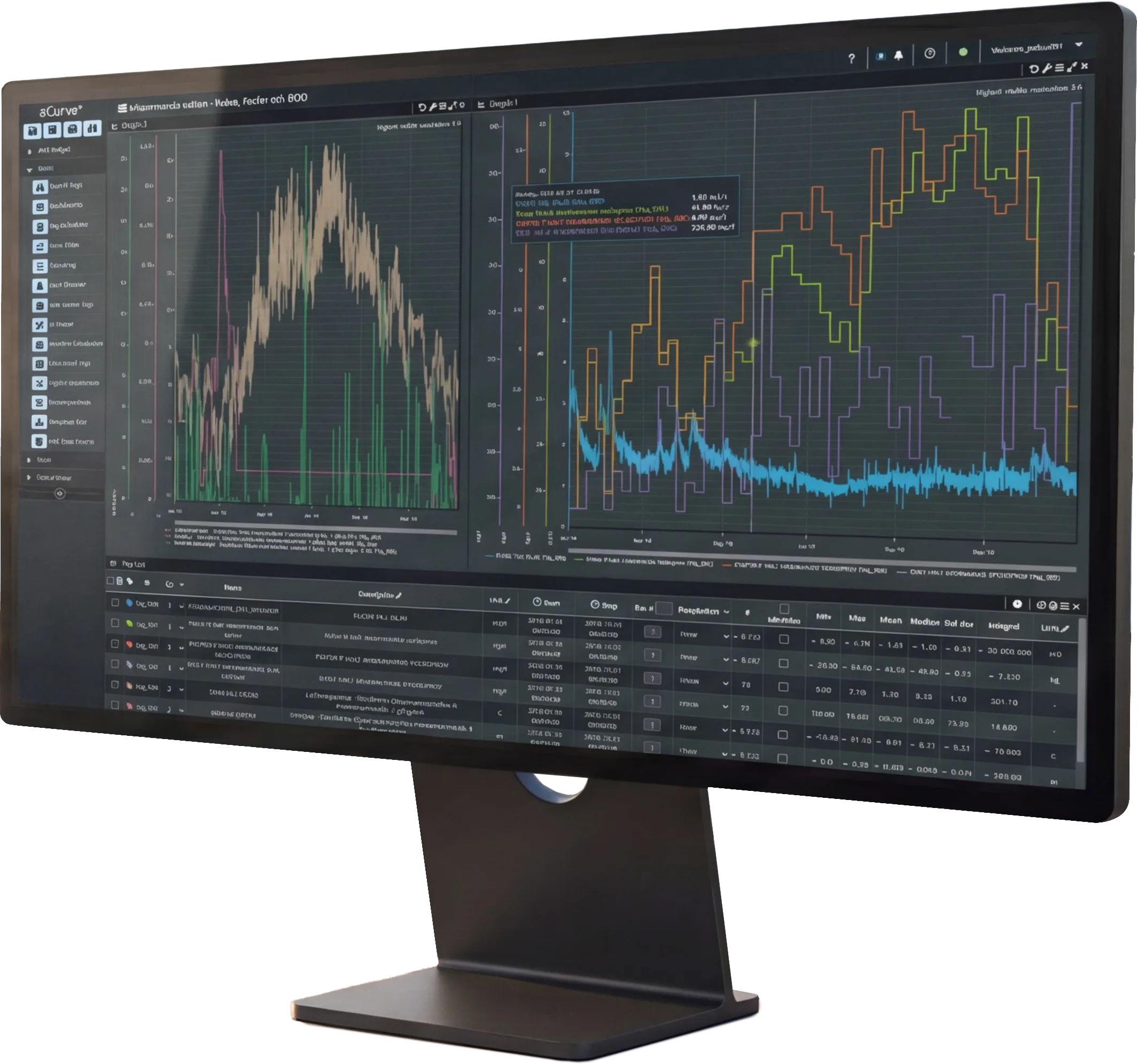 aCurve sensor data visualization on a monitor