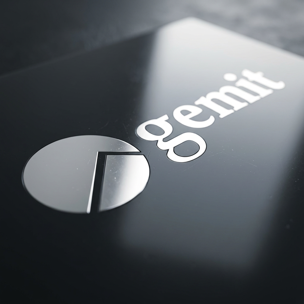 Close-up of the Gemit identity mark on a dark surface