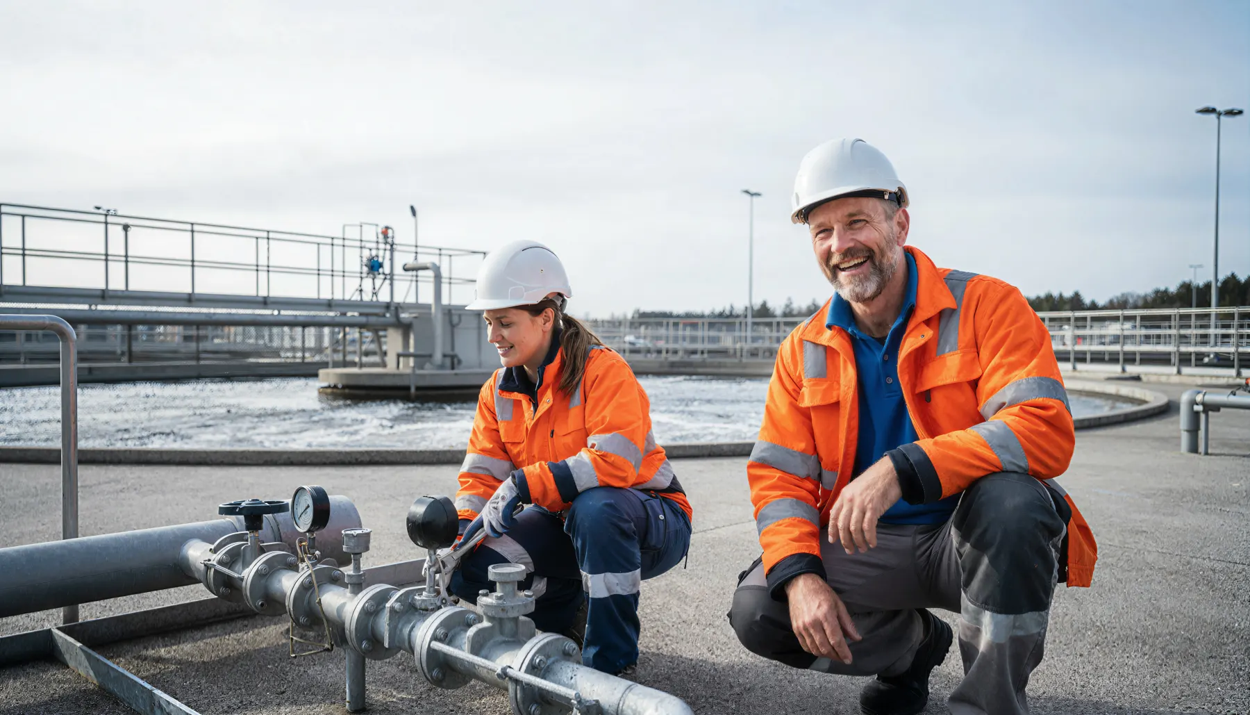 Operators at a water treatment facility