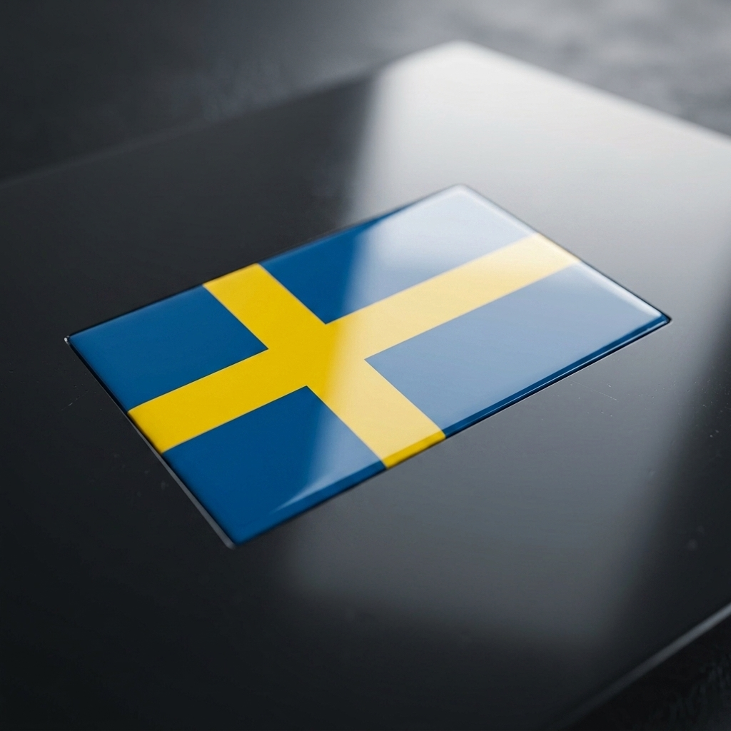 Swedish flag emblem on a dark surface
